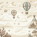 Vintage Sky Adventure Mural Wallpaper — Sepia Sketch Scene Mural Wallpaper - room preview 04