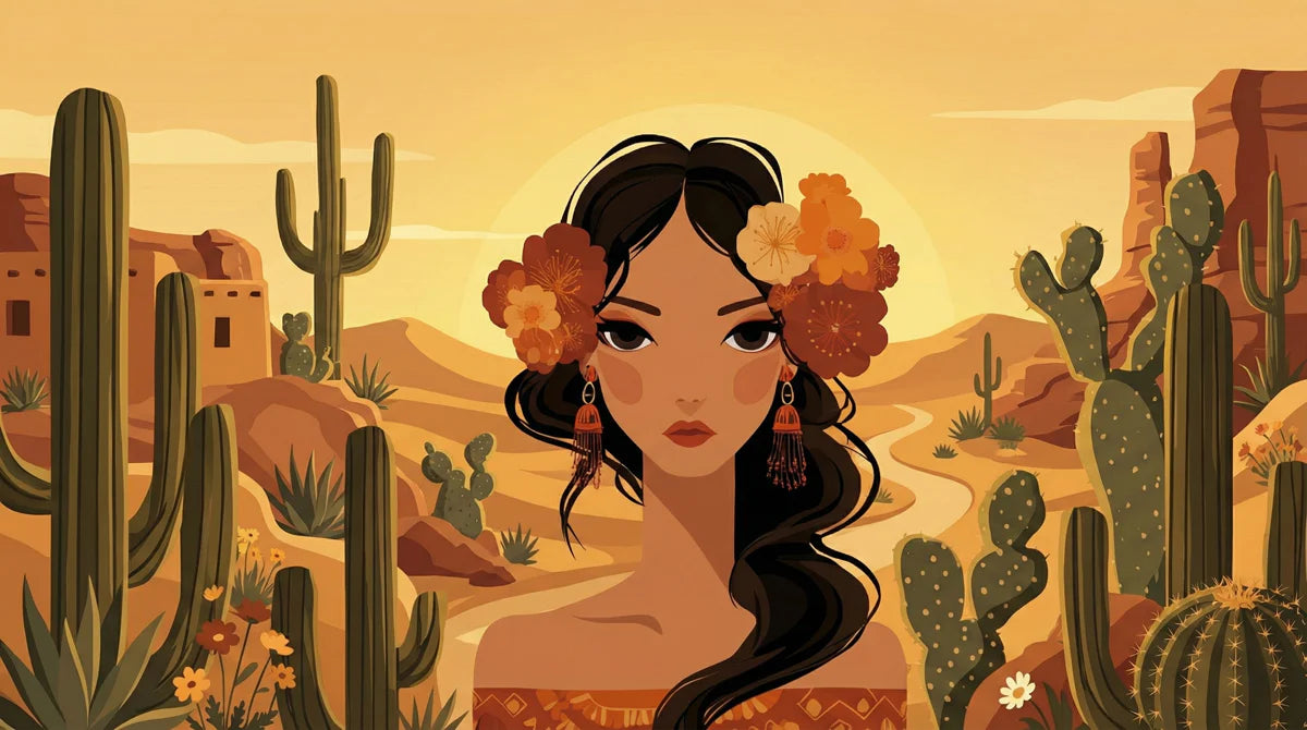 Desert Bloom Portrait Mural Wallpaper — Bohemian Sunset Art Mural Wallpaper - room preview 04