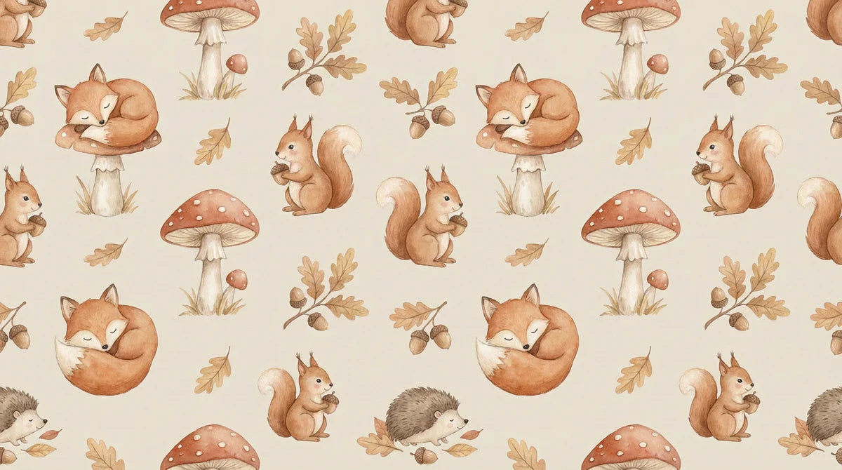 Woodland Friends Mural Wallpaper — Whimsical Watercolor Pattern Mural Wallpaper - room preview 04