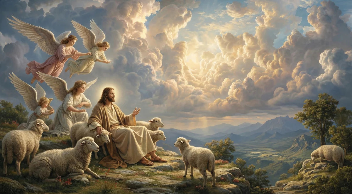 The Good Shepherd Mural Wallpaper — Heavenly Religious Scene Mural Wallpaper - room preview 04