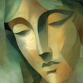 Cubist Portrait Mural Wallpaper — Artistic Green and Gold Mural Wallpaper - room preview 04