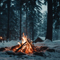 Winter Campfire Forest Mural Wallpaper — Moody Nature Design Mural Wallpaper - room preview 04