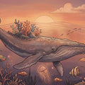 Whale and Mermaid Sunset Mural Wallpaper — Whimsical Fantasy Scene Mural Wallpaper - room preview 04