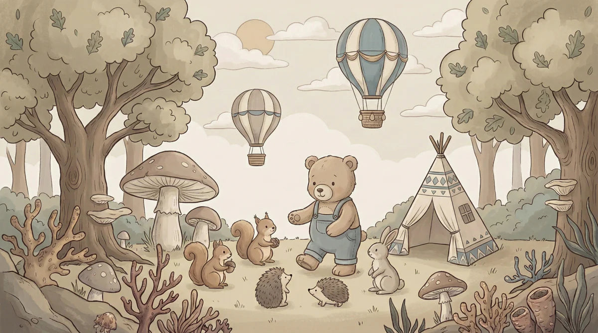 Woodland Friends Mural Wallpaper — Playful Sepia Adventure Mural Wallpaper - room preview 04