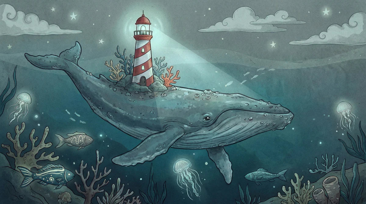 Whale and Lighthouse Ocean Dream Mural Wallpaper — Whimsical Night Mural Wallpaper - room preview 04