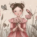 Girl and Poppies Floral Mural Wallpaper — Whimsical Illustration Mural Wallpaper - room preview 04