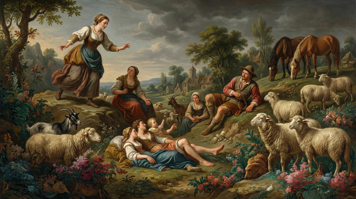 Pastoral Countryside Oil Painting Mural Wallpaper — Vintage Art Mural Wallpaper - room preview 04