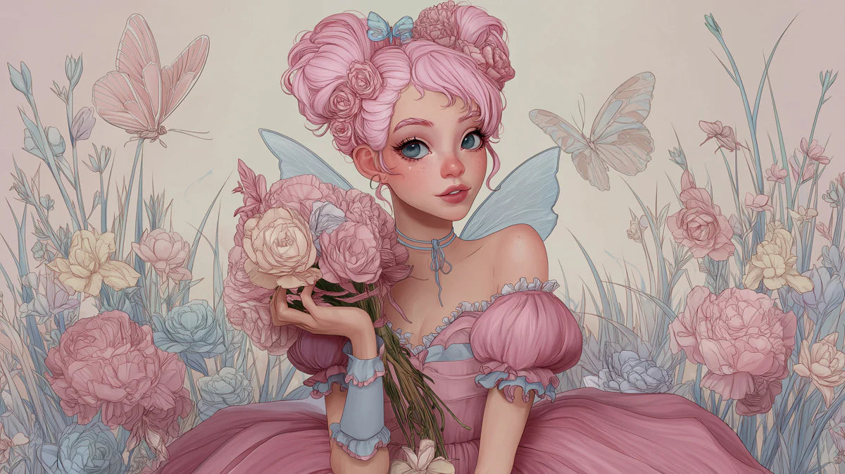 Flower Fairy Anime Girl Mural Wallpaper — Whimsical Pastel Art Mural Wallpaper - room preview 04