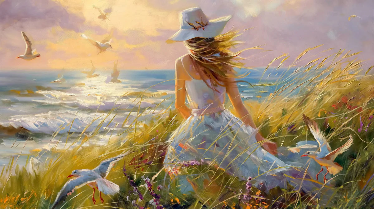 Coastal Impressionist Seaside Mural Wallpaper — Summer Morning Scene Mural Wallpaper - room preview 04