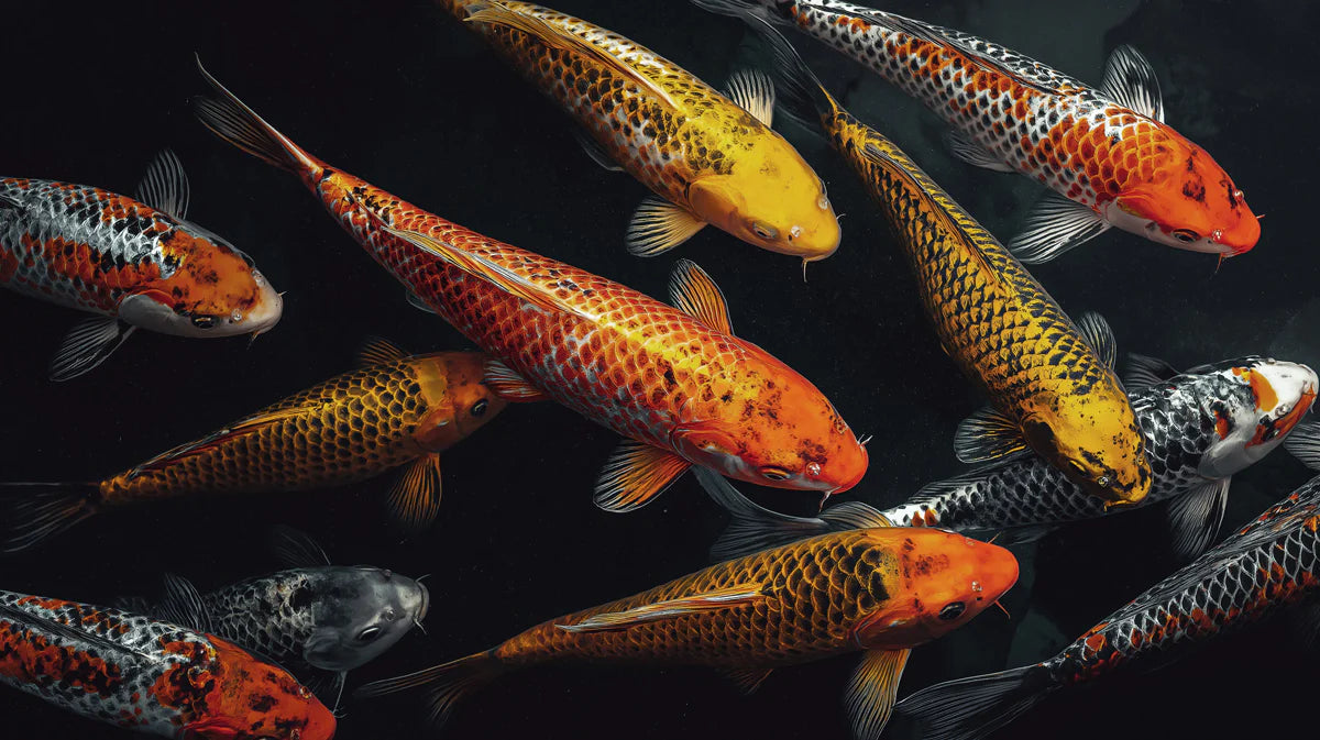 Koi Pond Swimming Mural Wallpaper — Bold High Contrast Aquatic Art Mural Wallpaper - room preview 04
