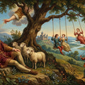 Renaissance Shepherding Scene Mural Wallpaper — Artistic Heritage Mural Wallpaper - room preview 04