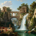 Classical Waterfall & Roman Ruins Mural Wallpaper — Oil Painting Style Mural Wallpaper - room preview 04