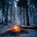 Midnight Campfire Winter Forest Mural Wallpaper —Moody Nature Mural Wallpaper - room preview 04