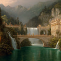 Mythical Palace & Waterfall Mural Wallpaper — Classical Landscape Mural Wallpaper - room preview 04