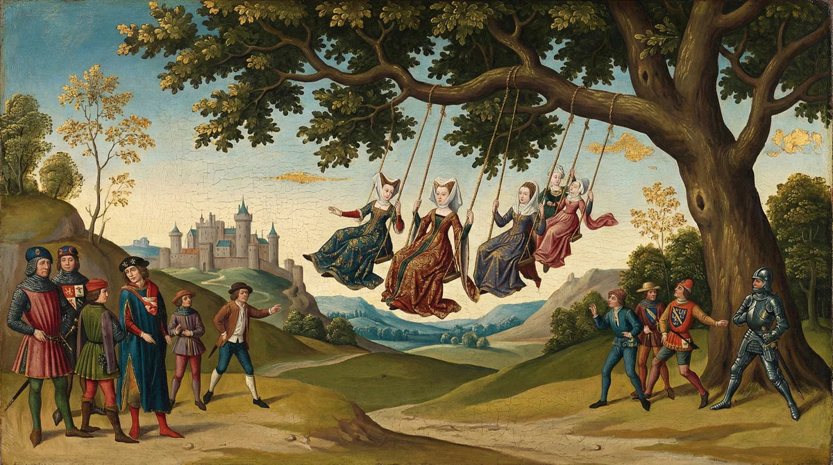 Medieval Courtly Life Mural Wallpaper — Vintage Oil Painting Style Mural Wallpaper - room preview 04