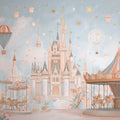 Fantasy Castle & Carousel Mural Wallpaper — Whimsical Pastel Scene Mural Wallpaper - room preview 04