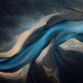 Aerial River Delta Mural Wallpaper — Moody Teal and Gold Abstract Mural Wallpaper - room preview 04