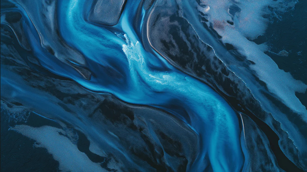 Glacial River Aerial Mural Wallpaper — Moody Abstract Nature Mural Wallpaper - room preview 04