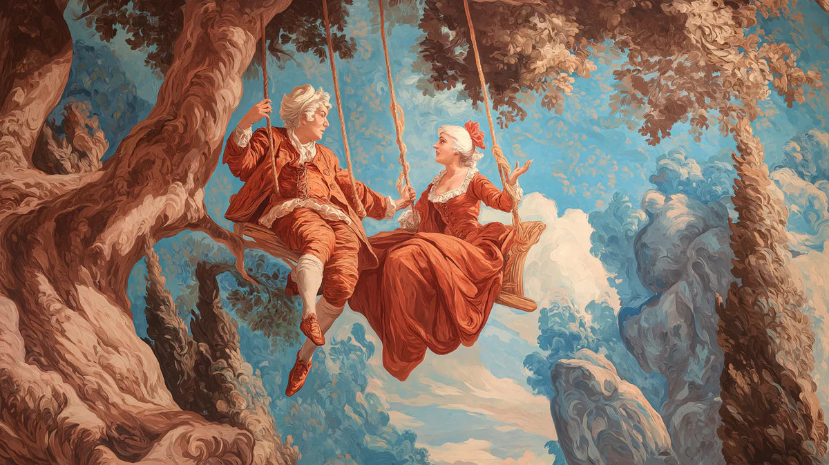 Rococo Swing Lovers Mural Wallpaper — French Baroque Art Style Mural Wallpaper - room preview 04