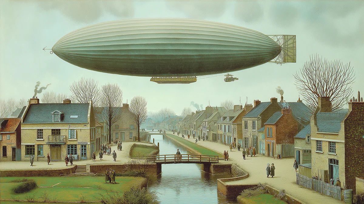 Vintage Airship Village Mural Wallpaper — Whimsical Canal Scene Mural Wallpaper - room preview 04