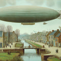 Vintage Airship Village Mural Wallpaper — Whimsical Canal Scene Mural Wallpaper - room preview 04