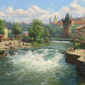 Old European River Town Mural Wallpaper — Artistic Cityscape Mural Wallpaper - room preview 04