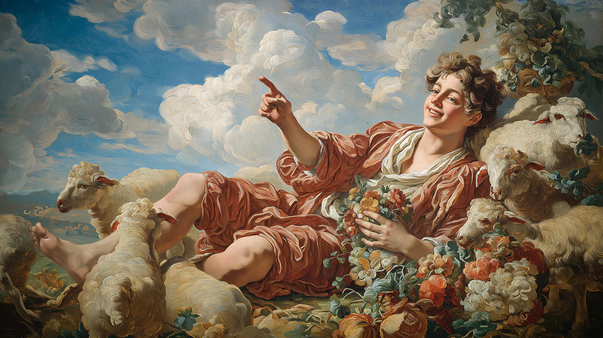 Shepherd Boy & Sheep Mural Wallpaper — Whimsical Rococo Art Mural Wallpaper - room preview 04