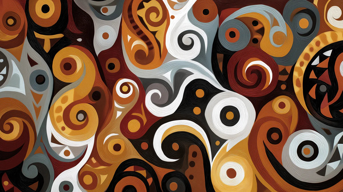 Tribal Abstract Swirls Mural Wallpaper — Earth Tone Art Mural Wallpaper - room preview 04
