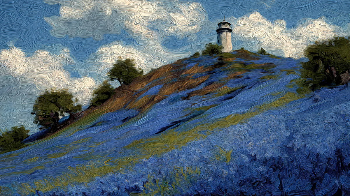 Coastal Lighthouse Landscape Mural in Oil Painting Style Mural Wallpaper - room preview 04