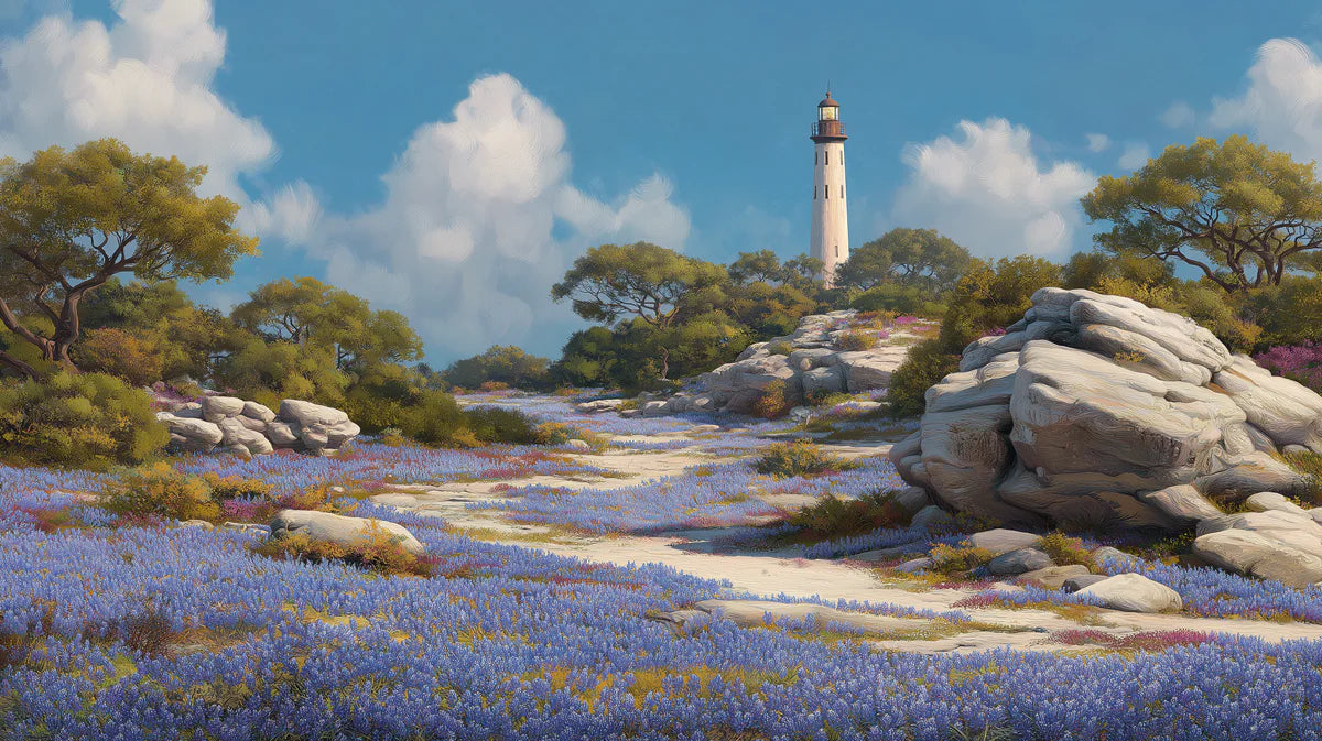 Coastal Lighthouse Path Mural Wallpaper — Impressionistic Landscape Mural Wallpaper - room preview 04