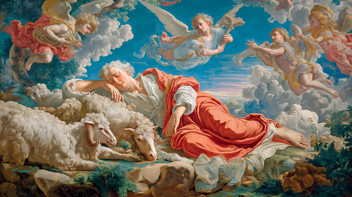 Sleeping Shepherd Baroque Mural Wallpaper — Classical Art Motif Mural Wallpaper - room preview 04