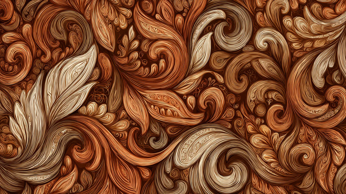 Acanthus Scrollwork Mural Wallpaper — Warm Bronze Artistic Design Mural Wallpaper - room preview 04