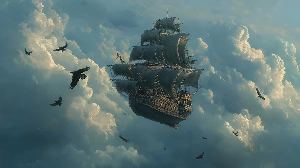 Flying Galleon Fantasy Mural Wallpaper — Epic Sky Adventure Mural Wallpaper - room preview 04