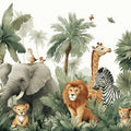 Safari Friends Mural Wallpaper — Playful Jungle Animal Illustration Mural Wallpaper - room preview 04
