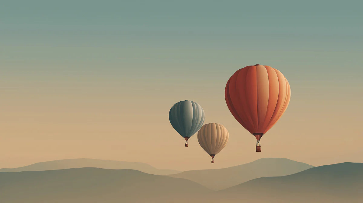 Floating Hot Air Balloon Landscape Mural — Minimalist Pastel Decor Mural Wallpaper - room preview 04