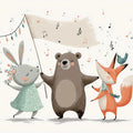 Forest Friends Parade Mural Wallpaper — Whimsical Children's Design Mural Wallpaper - room preview 04