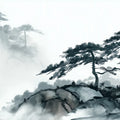Ink Wash Mountain Mural Wallpaper — Traditional Zen Landscape Mural Wallpaper - room preview 04
