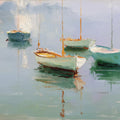 Impressionist Harbor Boats Mural Wallpaper — Soft Coastal Scene Mural Wallpaper - room preview 04