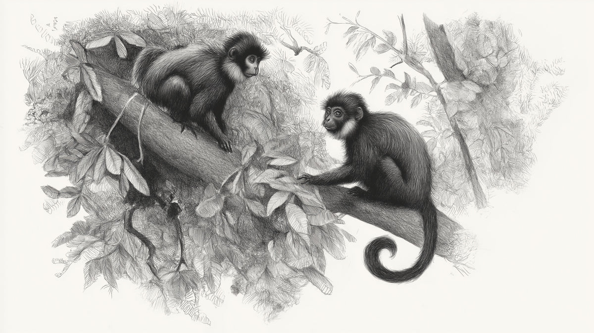 Monkeys in the Canopy Pencil Sketch Mural Wallpaper - room preview 04