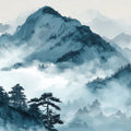 Misty Blue Mountain Range Mural Wallpaper — Artistic Ink Wash Mural Wallpaper - room preview 04