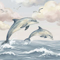 Watercolor Jumping Dolphins Mural Wallpaper — Coastal Calm Mural Wallpaper - room preview 04