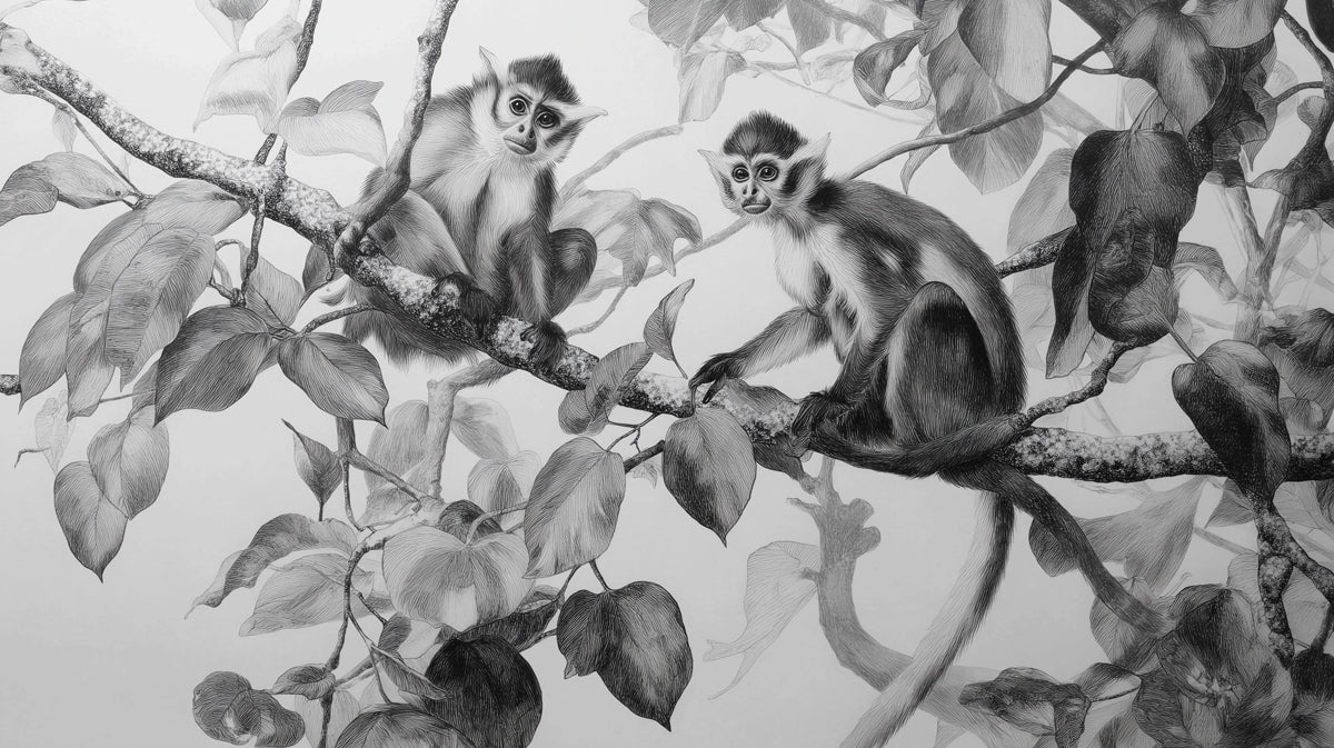 Vintage Botanical Monkey Mural Wallpaper —Academic Illustration Mural Wallpaper - room preview 04