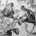 Vintage Botanical Monkey Mural Wallpaper —Academic Illustration Mural Wallpaper - room preview 04