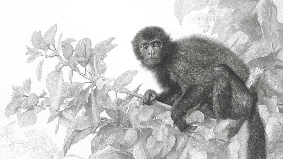 Spider Monkey Pencil Sketch Mural Wallpaper — Artistic Nature Art Mural Wallpaper - room preview 04