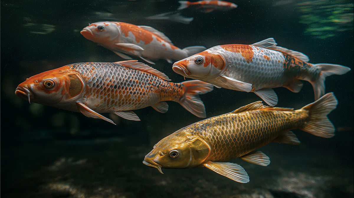 Zen Koi Pond Mural Wallpaper — Moody Aquatic Illustration Mural Wallpaper - room preview 04
