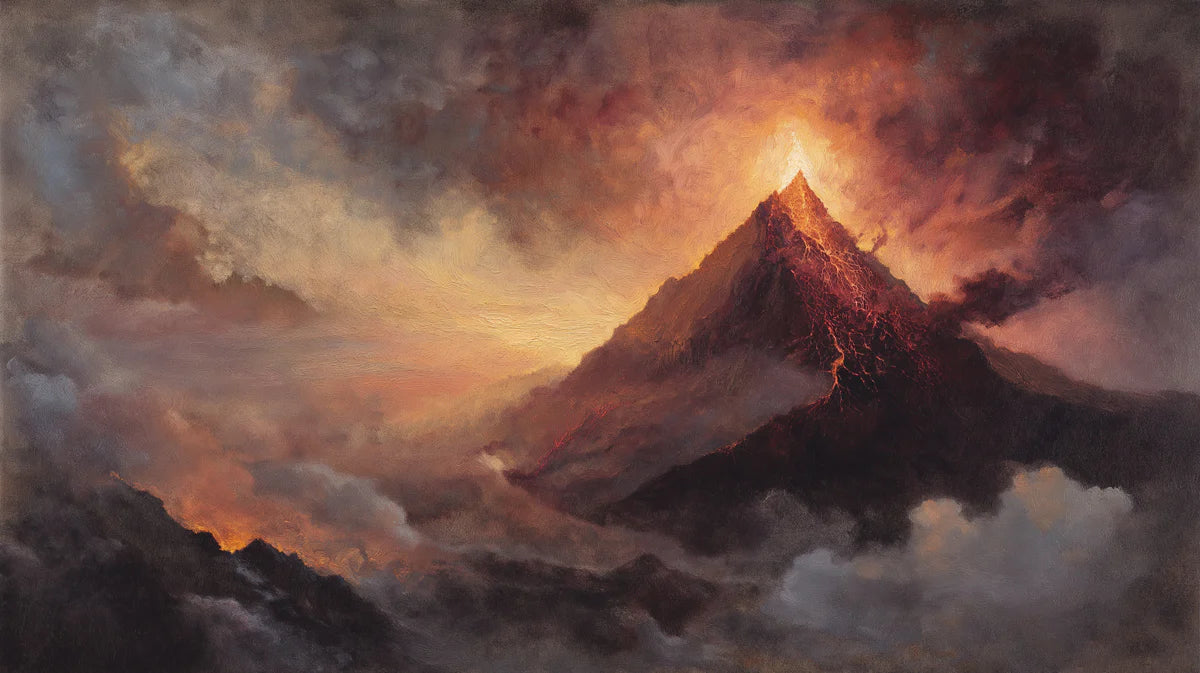 Volcanic Eruption Oil Painting Mural — Cinematic Fine Art Mural Wallpaper - room preview 04