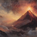 Volcanic Eruption Oil Painting Mural — Cinematic Fine Art Mural Wallpaper - room preview 04
