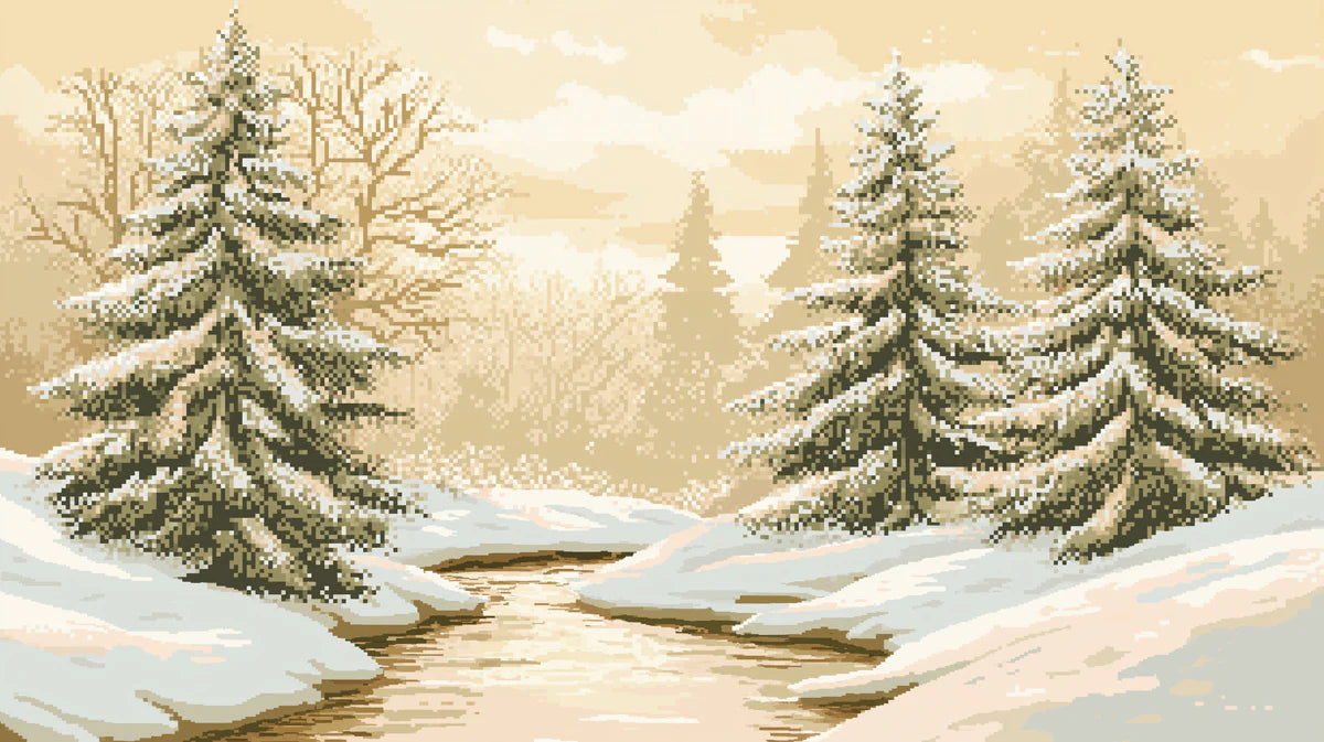 Pixel Art Winter Forest Mural Wallpaper — Vintage Sepia Landscape Mural Wallpaper - room preview 04