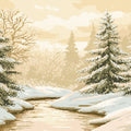Pixel Art Winter Forest Mural Wallpaper — Vintage Sepia Landscape Mural Wallpaper - room preview 04