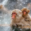 Snow Monkey Impressionist Mural Wallpaper — Soft Winter Art Mural Wallpaper - room preview 04